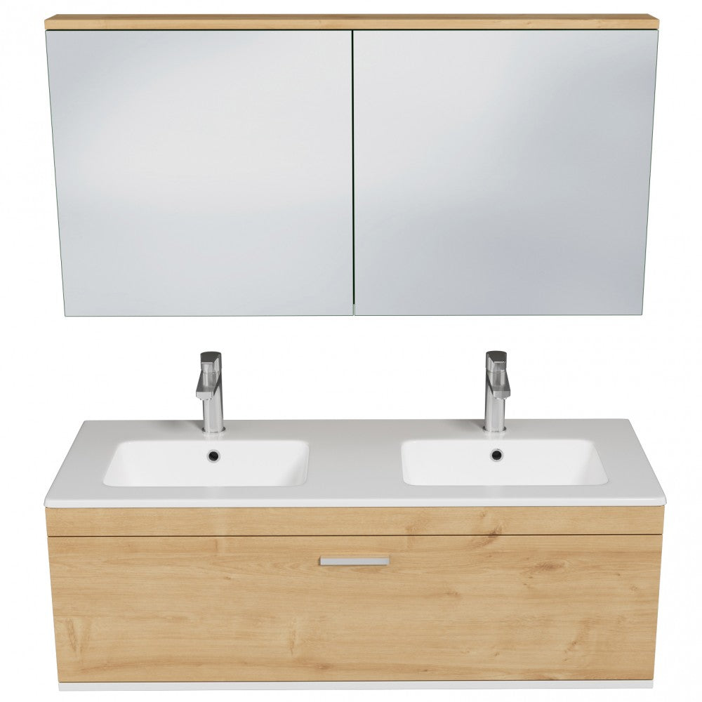 Meuble double vasque Rubite 1 tiroir 120 cm + miroir armoire