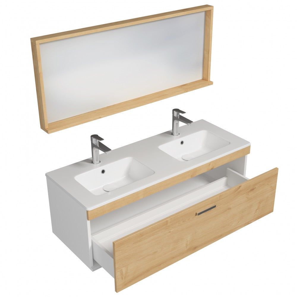 Meuble double vasque Rubite 1 tiroir 120 cm + miroir cadre