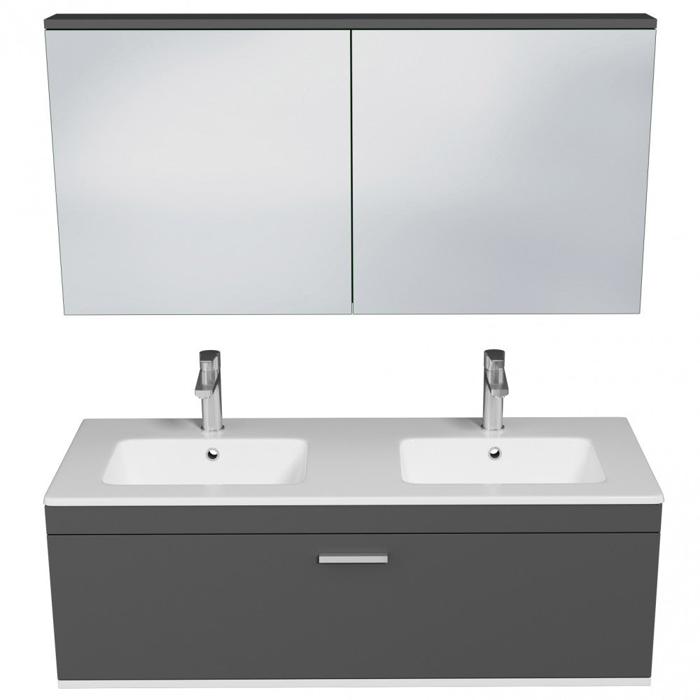 Meuble double vasque Rubite 1 tiroir 120 cm + miroir armoire