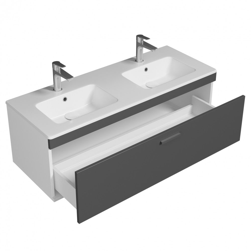 Meuble double vasque Rubite 1 tiroir 120 cm + miroir cadre