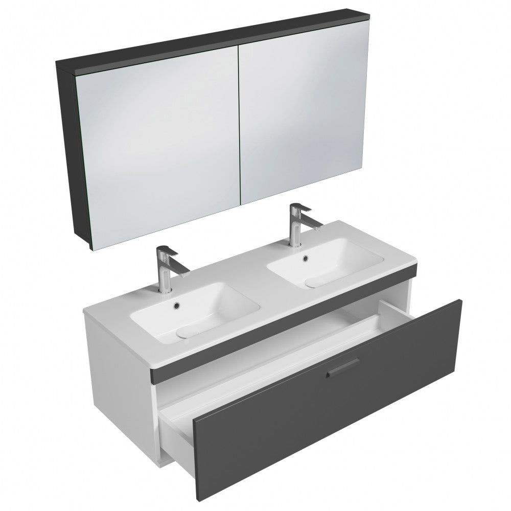 Meuble double vasque Rubite 1 tiroir 120 cm + miroir armoire