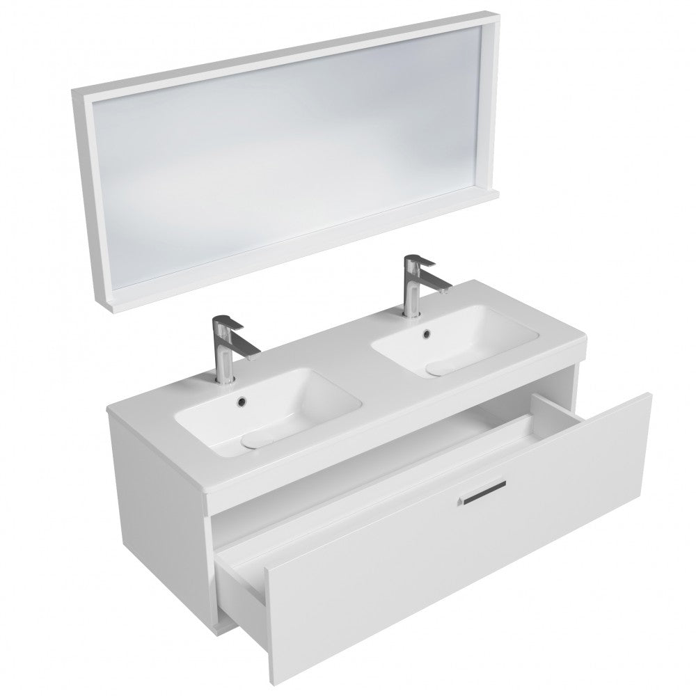 Meuble double vasque Rubite 1 tiroir 120 cm + miroir cadre
