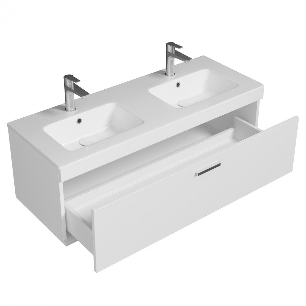 Meuble double vasque Rubite 1 tiroir 120 cm + miroir cadre