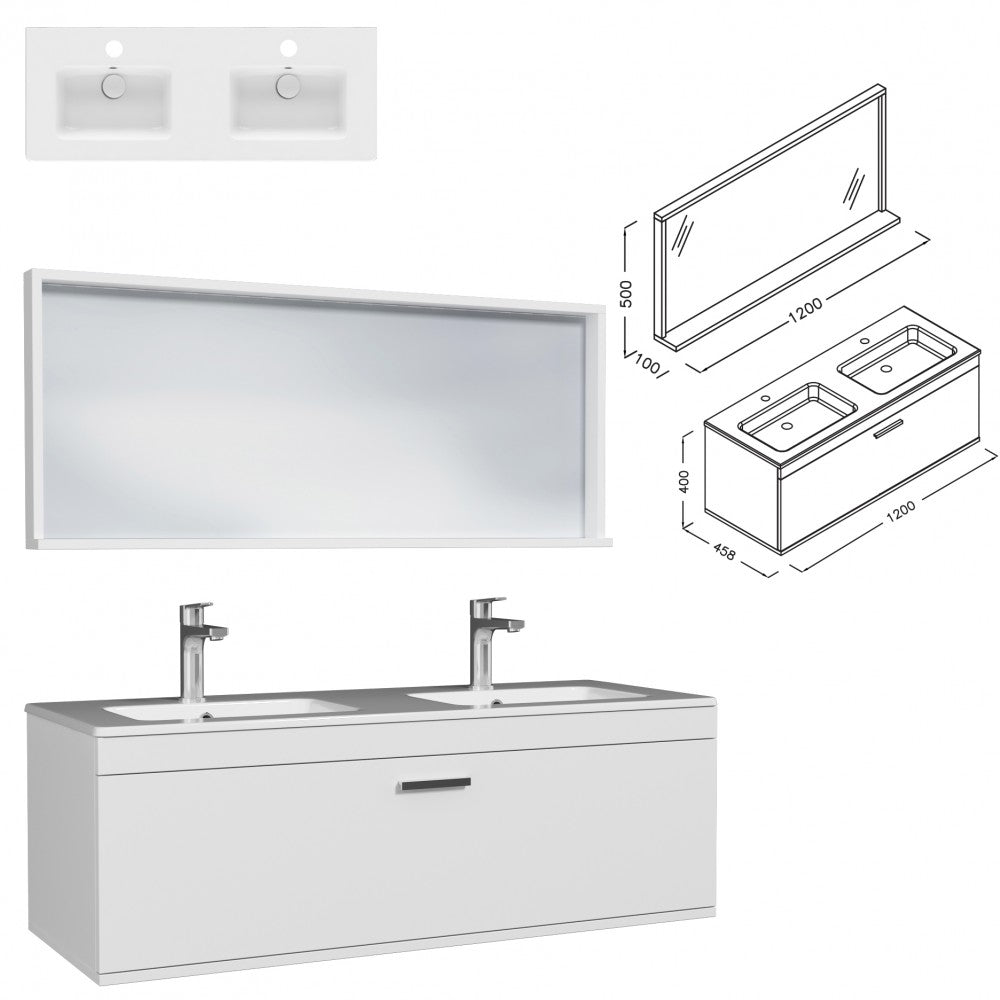 Meuble double vasque Rubite 1 tiroir 120 cm + miroir cadre
