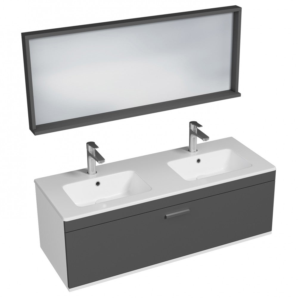 Meuble double vasque Rubite 1 tiroir 120 cm + miroir cadre