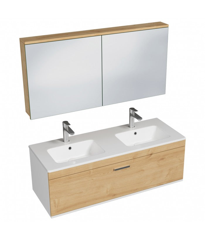 Meuble double vasque Rubite 1 tiroir 120 cm + miroir armoire