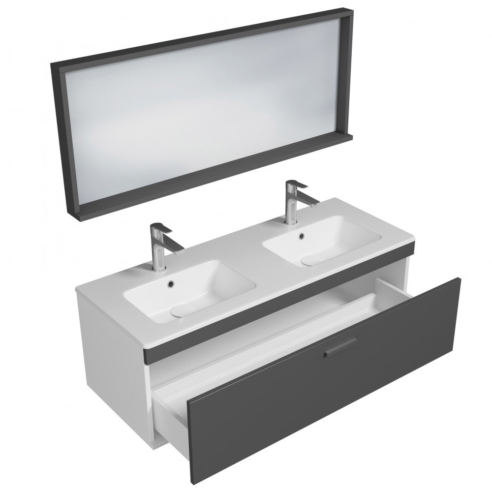 Meuble double vasque Rubite 1 tiroir 120 cm + miroir cadre
