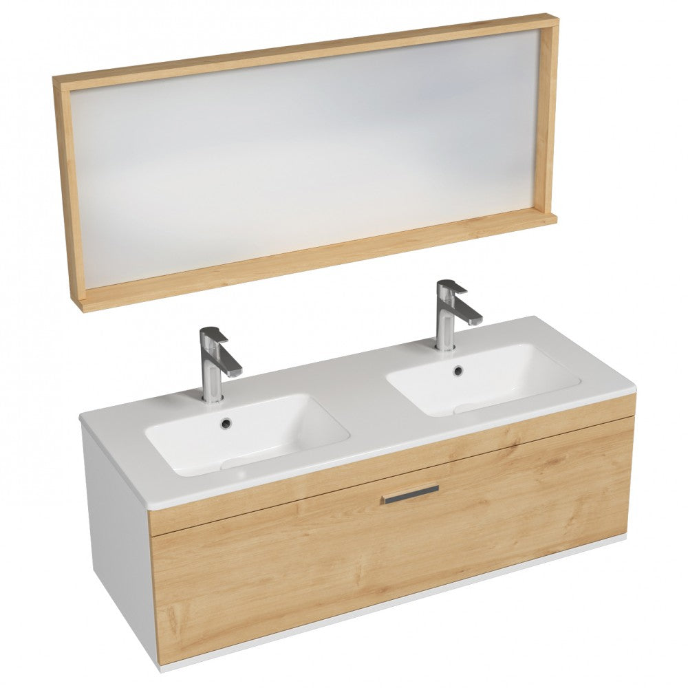 Meuble double vasque Rubite 1 tiroir 120 cm + miroir cadre