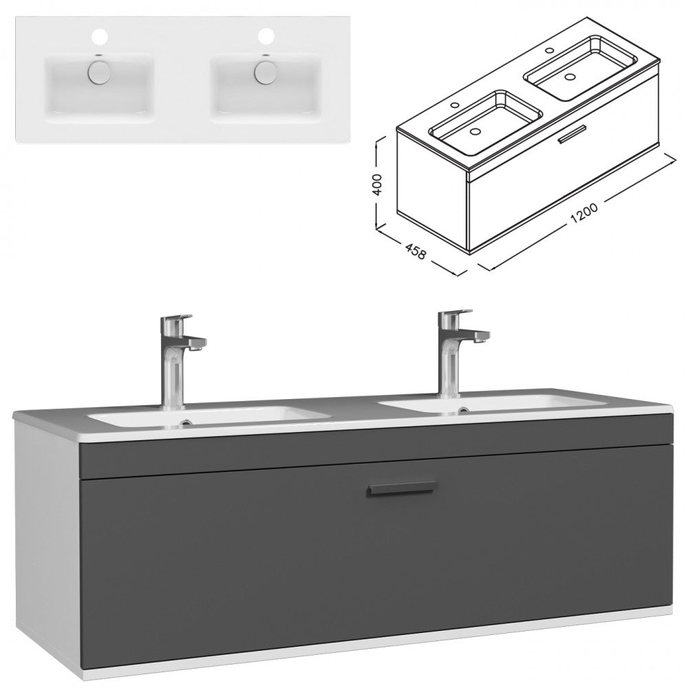 Meuble double vasque Rubite 1 tiroir 120 cm + miroir cadre