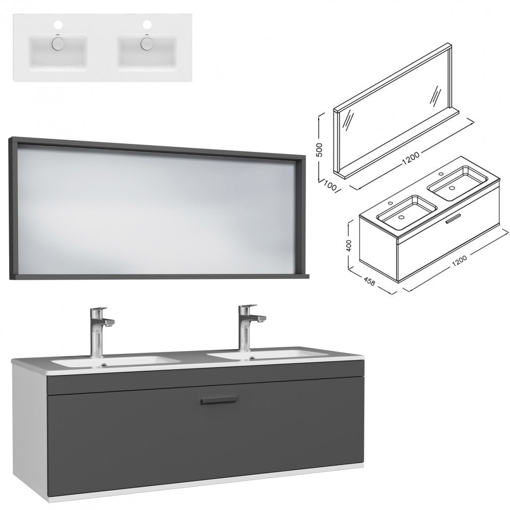 Meuble double vasque Rubite 1 tiroir 120 cm + miroir cadre