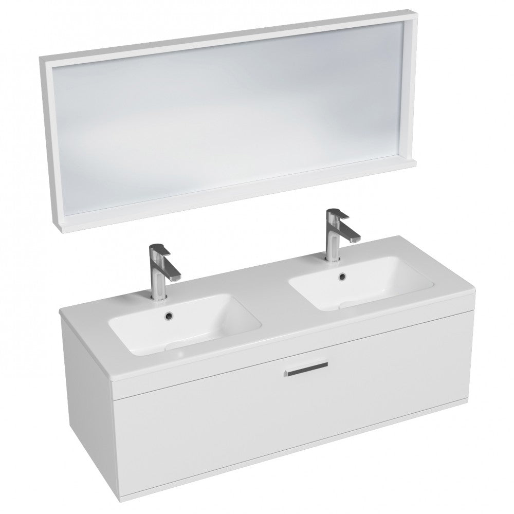 Meuble double vasque Rubite 1 tiroir 120 cm + miroir cadre