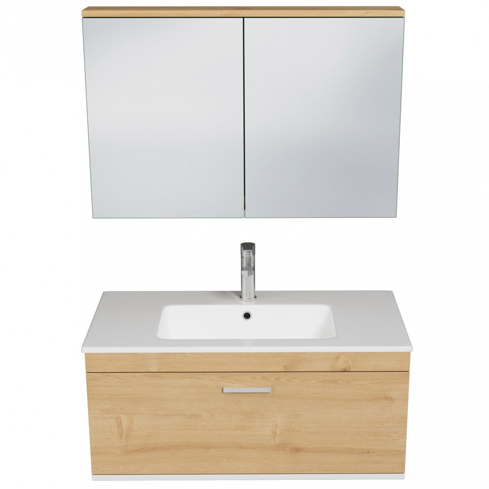 Meuble simple vasque Rubite 1 tiroir 80 cm + miroir armoire