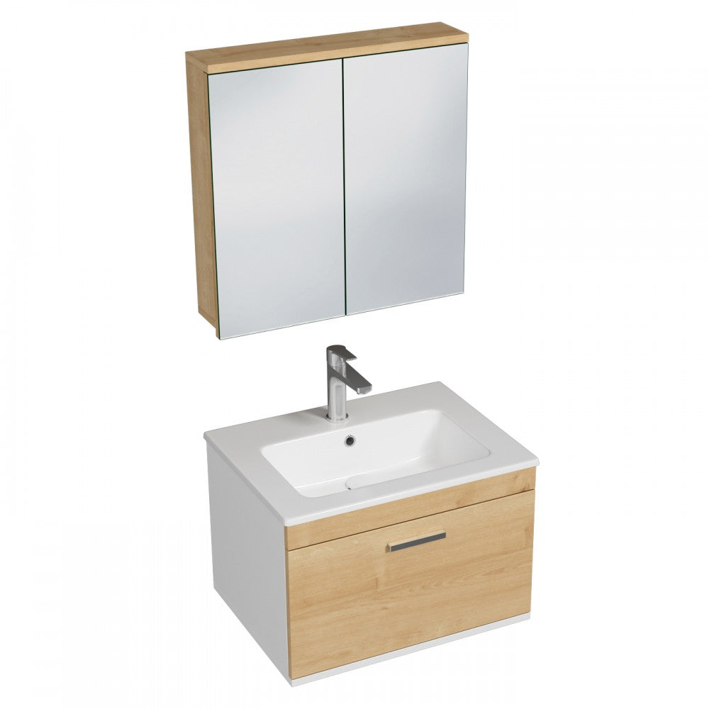 Meuble simple vasque Rubite 1 tiroir 60 cm + + miroir armoire