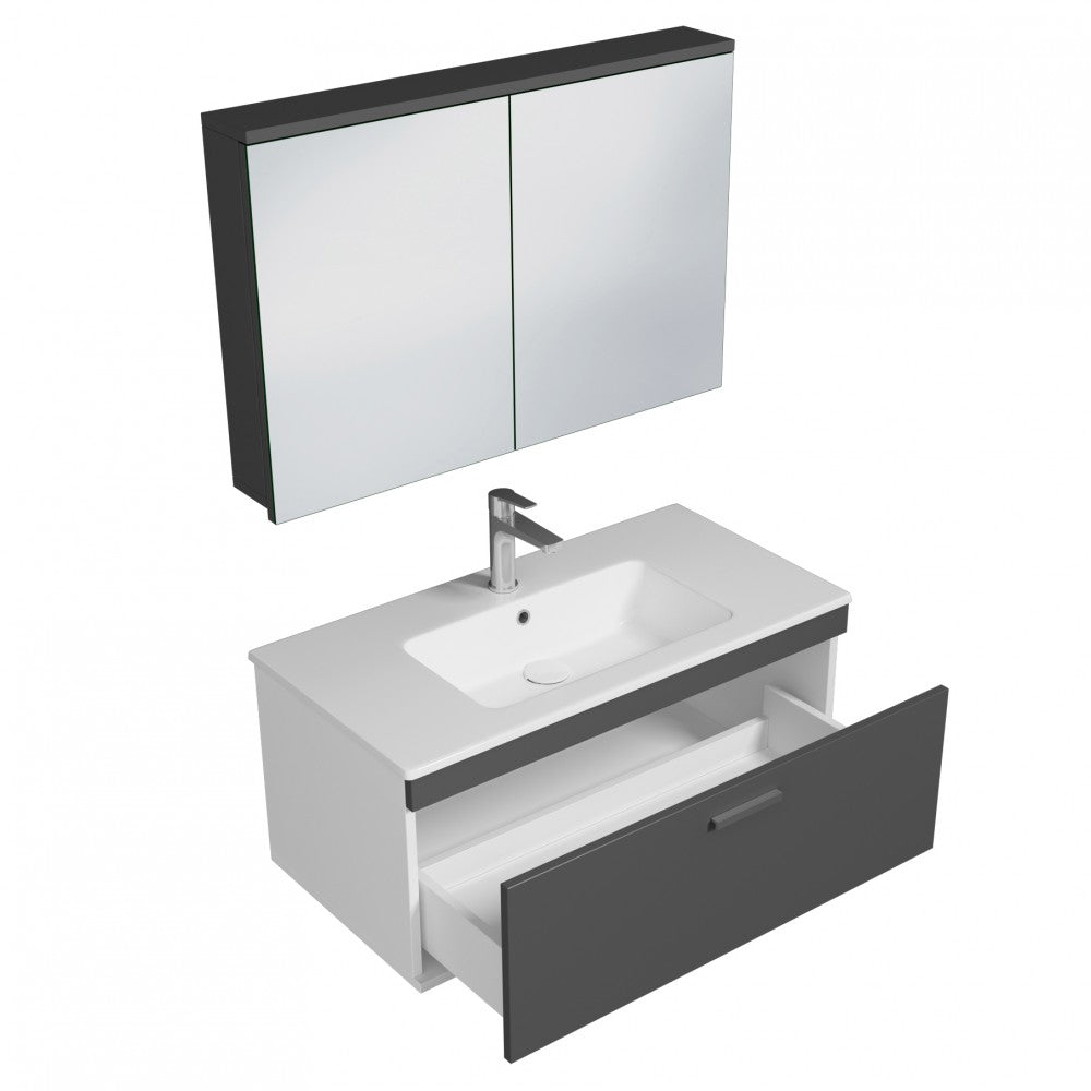 Meuble simple vasque Rubite 1 tiroir 80 cm + miroir armoire