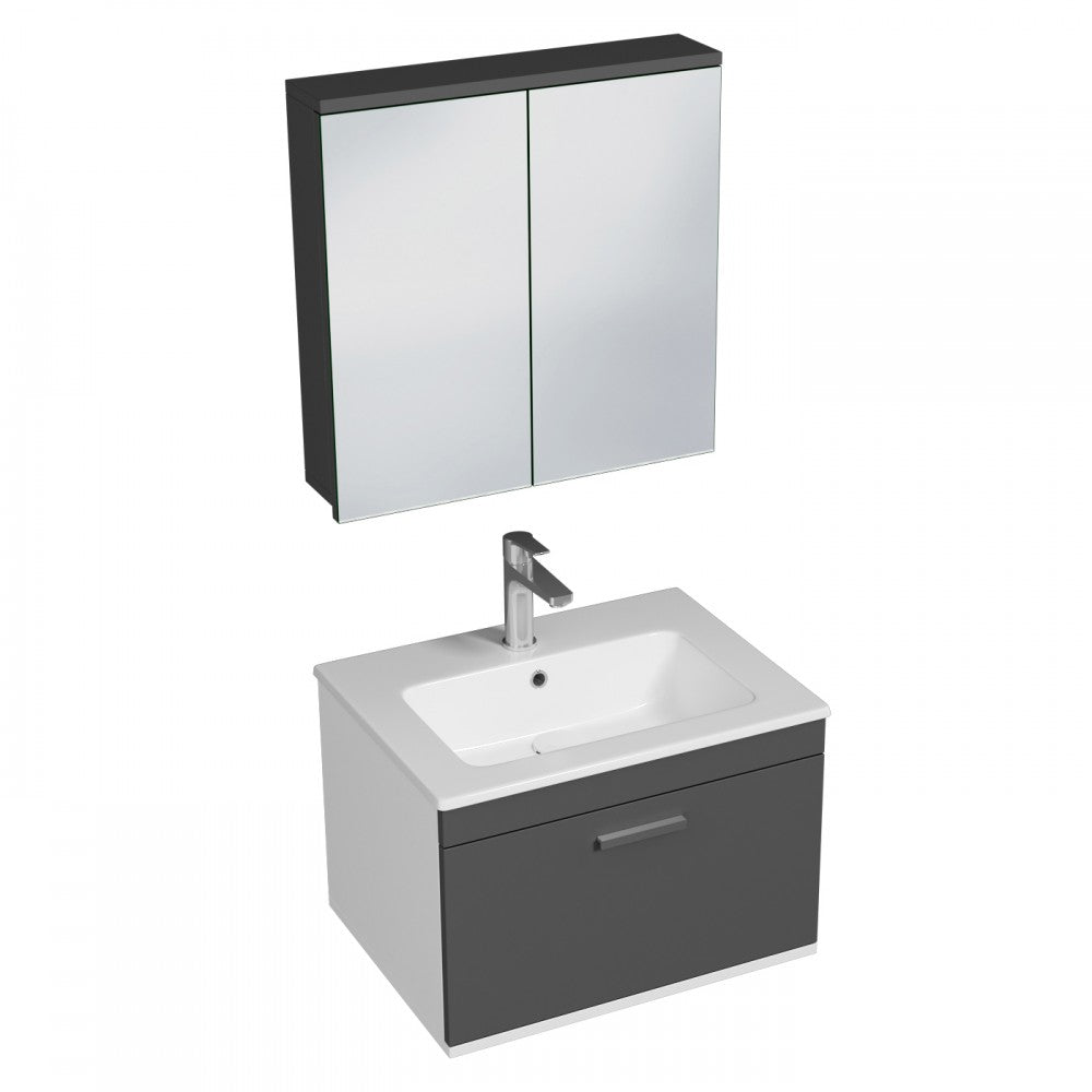 Meuble simple vasque Rubite 1 tiroir 60 cm + + miroir armoire