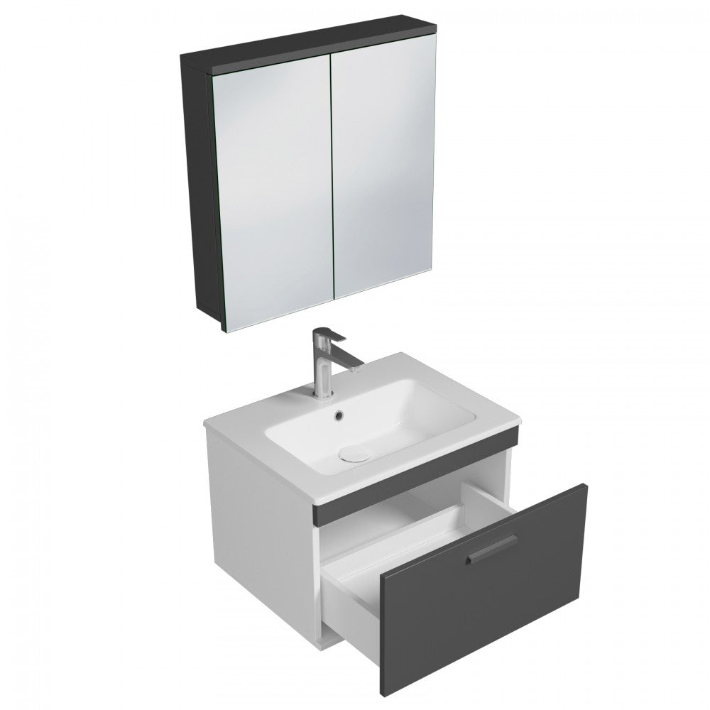 Meuble simple vasque Rubite 1 tiroir 60 cm + + miroir armoire
