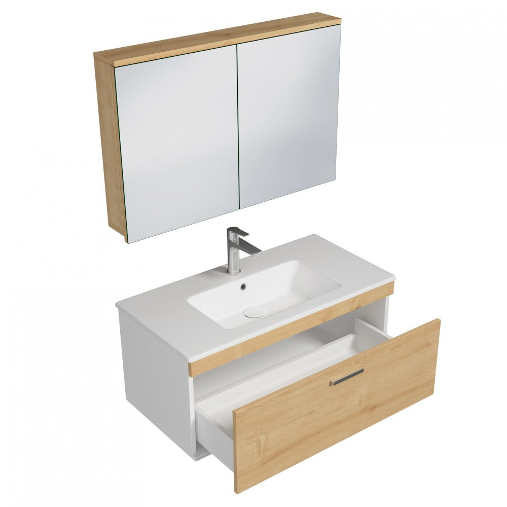 Meuble simple vasque Rubite 1 tiroir 80 cm + miroir armoire
