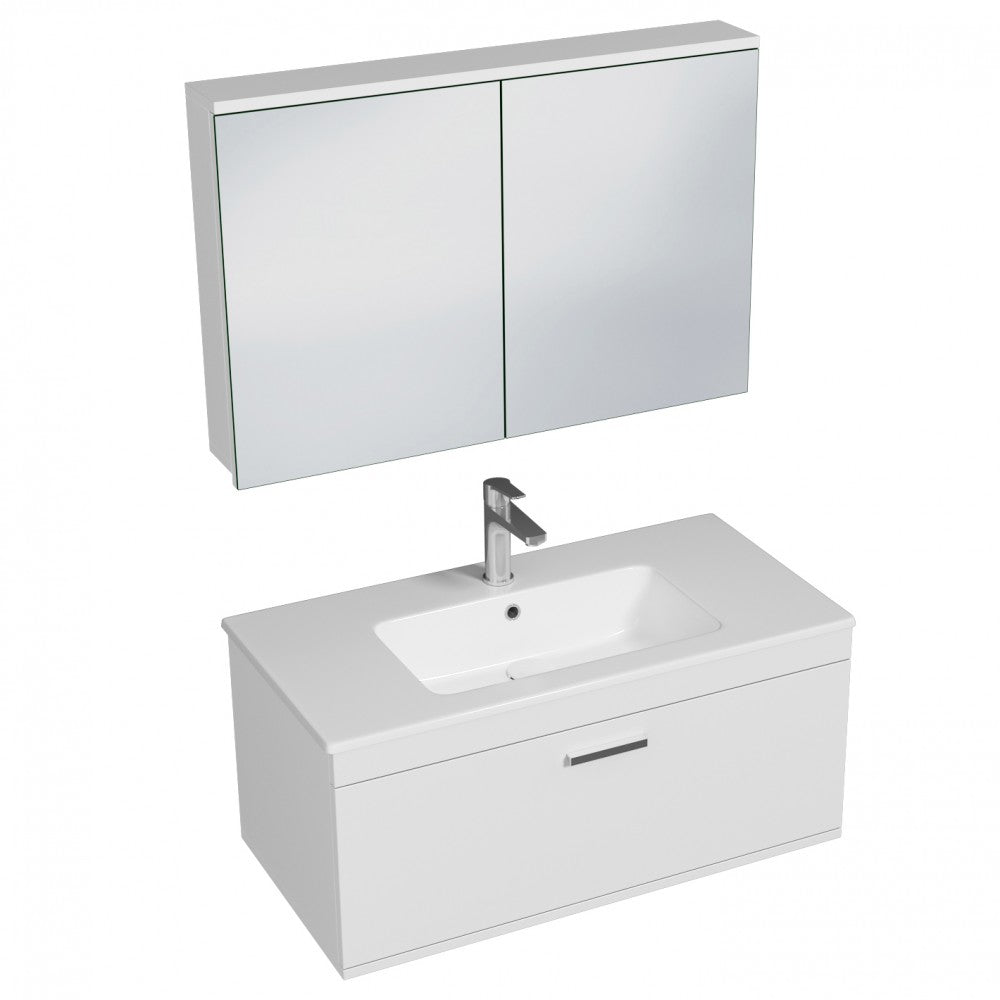 Meuble simple vasque Rubite 1 tiroir 80 cm + miroir armoire