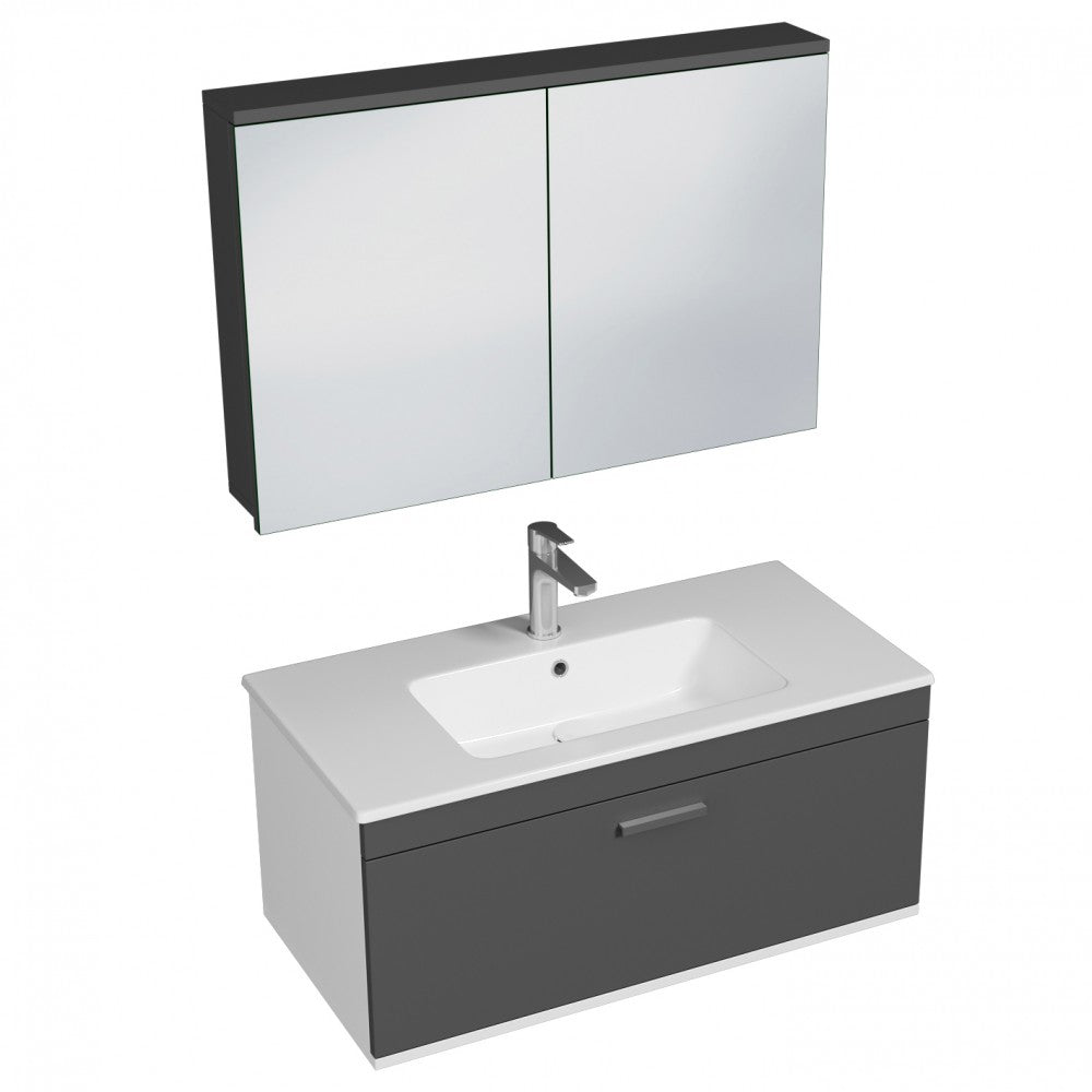 Meuble simple vasque Rubite 1 tiroir 80 cm + miroir armoire