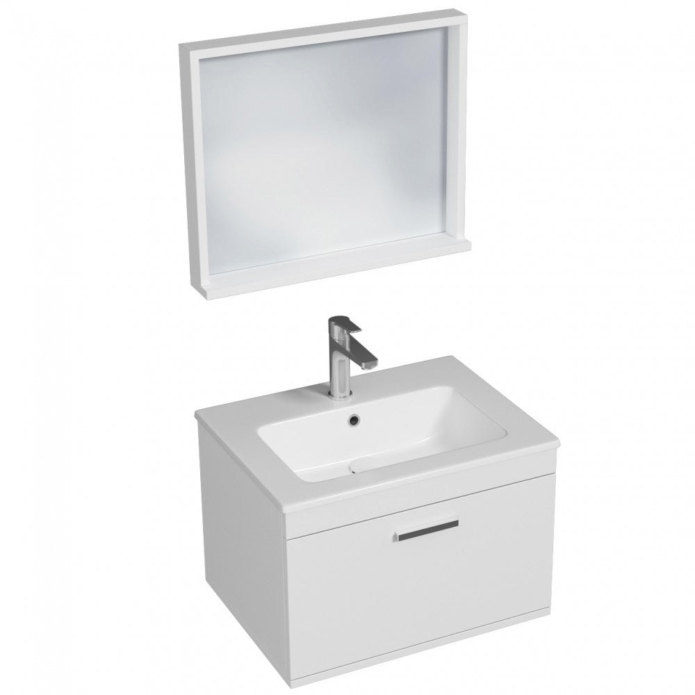 Meuble simple vasque Rubite 1 tiroir 60 cm + miroir cadre