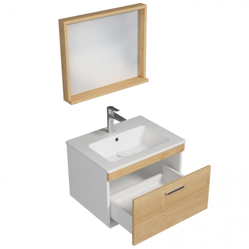 Meuble simple vasque Rubite 1 tiroir 60 cm + miroir cadre