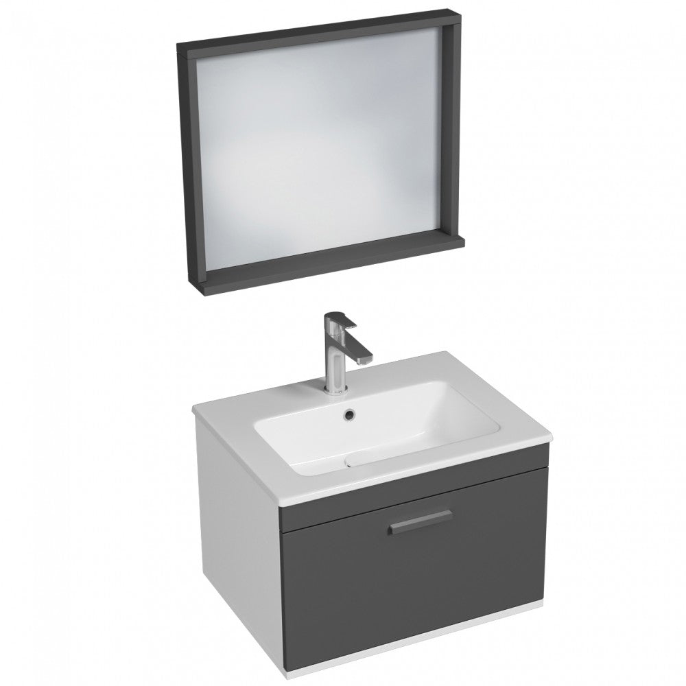 Meuble simple vasque Rubite 1 tiroir 60 cm + miroir cadre