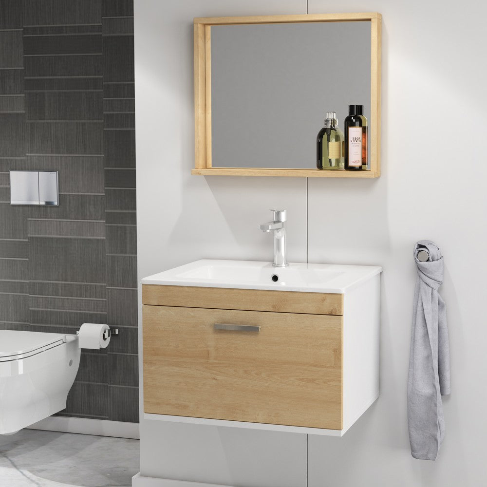 Meuble simple vasque Rubite 1 tiroir 60 cm + miroir cadre