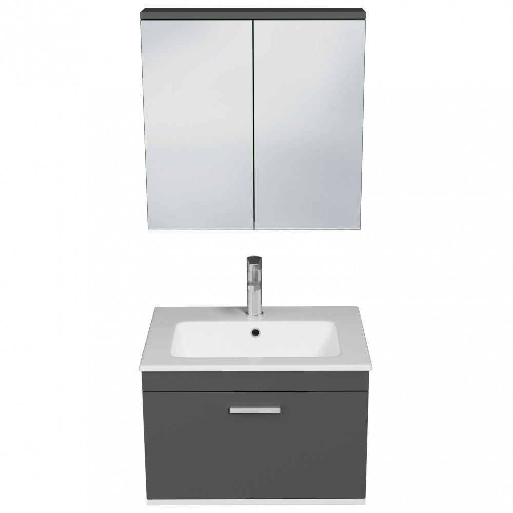 Meuble simple vasque Rubite 1 tiroir 60 cm + + miroir armoire