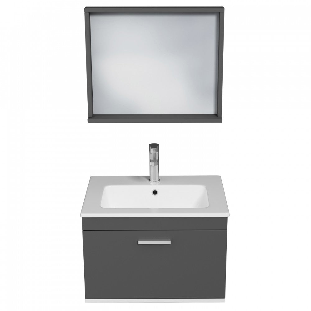 Meuble simple vasque Rubite 1 tiroir 60 cm + miroir cadre