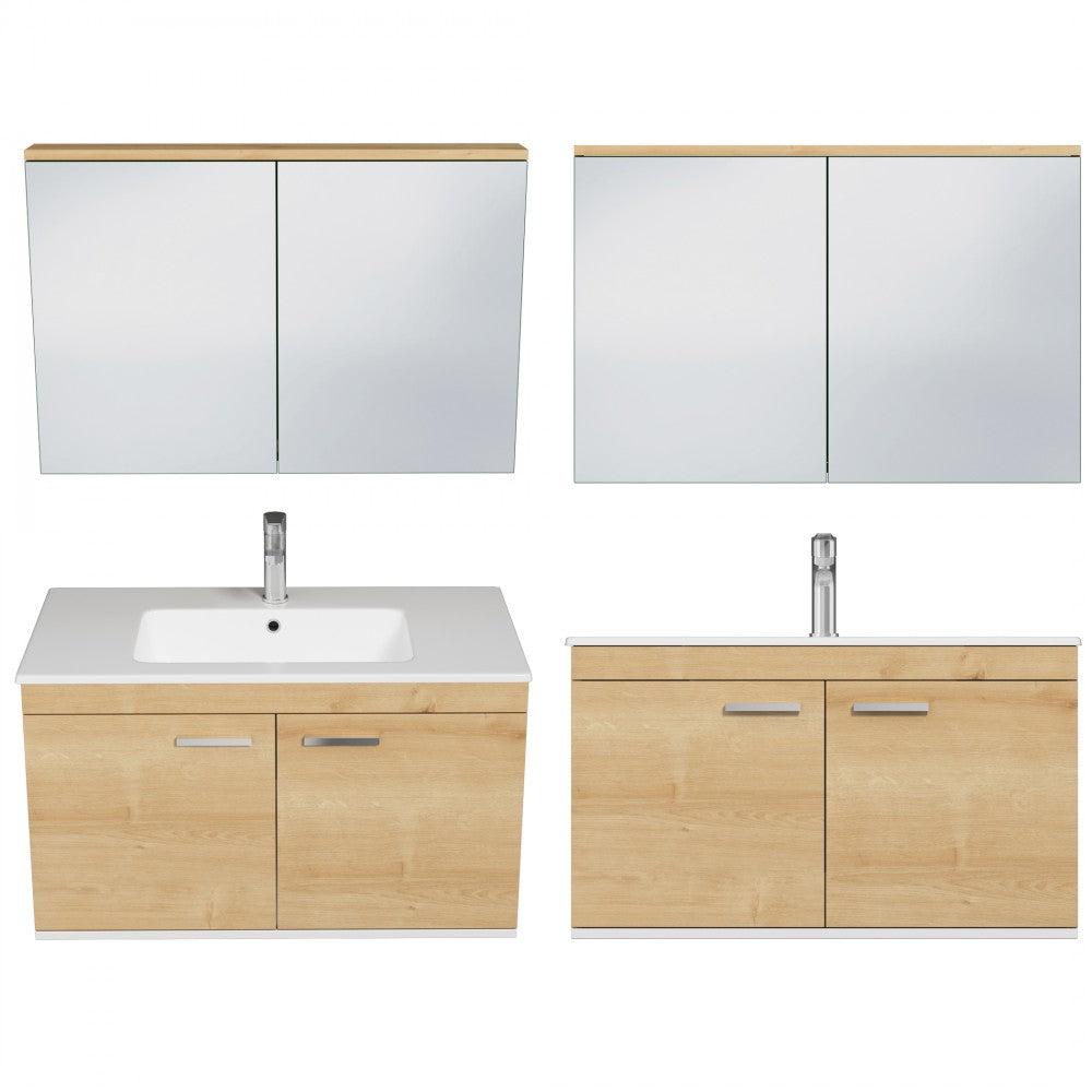 Meuble simple vasque Rubite 2 portes 100 cm + miroir armoire