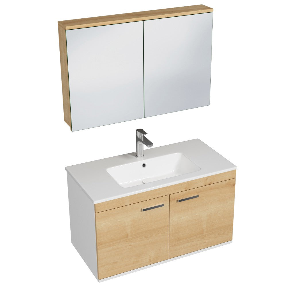 Meuble simple vasque Rubite 2 portes 100 cm + miroir armoire