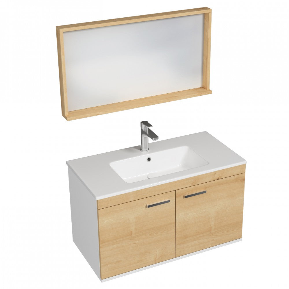 Meuble simple vasque Rubite 2 portes 100 cm + miroir cadre