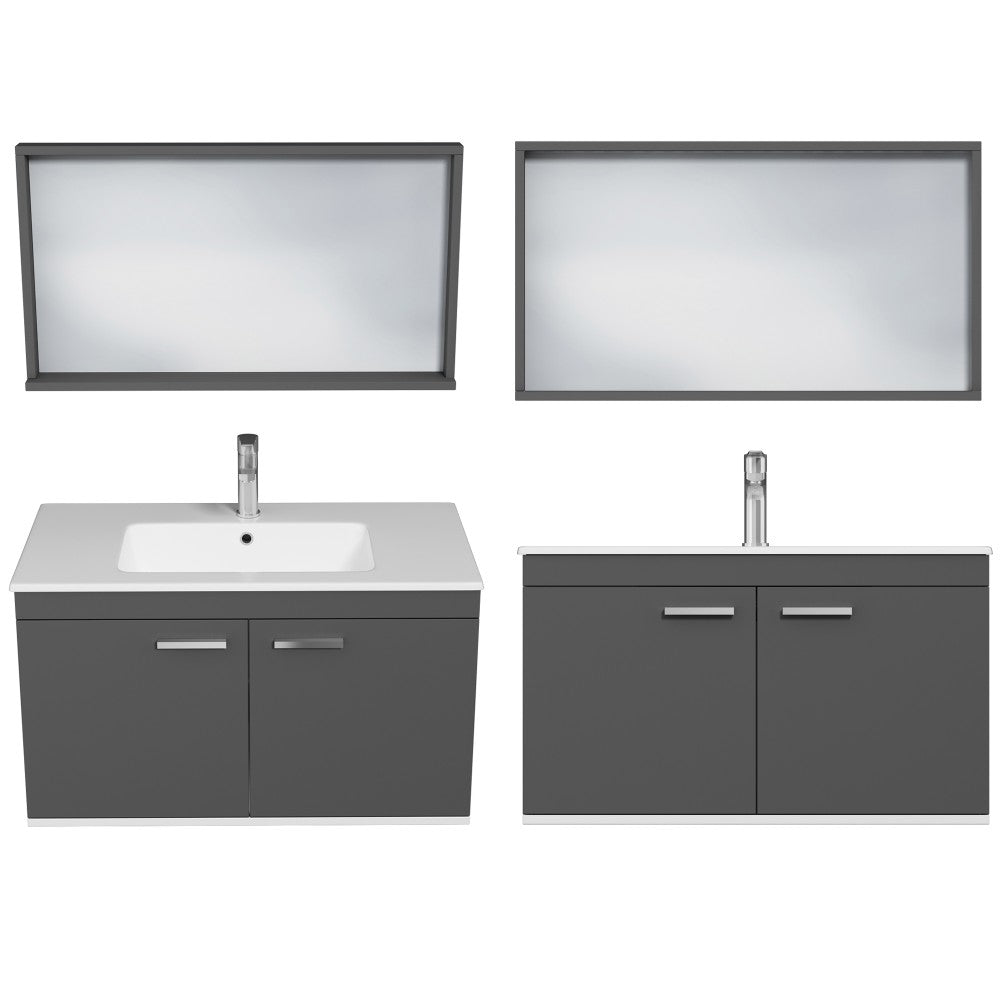 Meuble simple vasque Rubite 2 portes 100 cm + miroir cadre