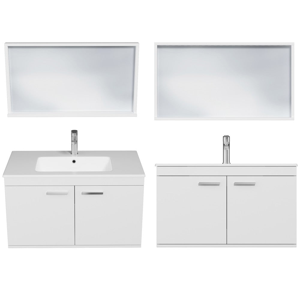 Meuble simple vasque Rubite 2 portes 100 cm + miroir cadre