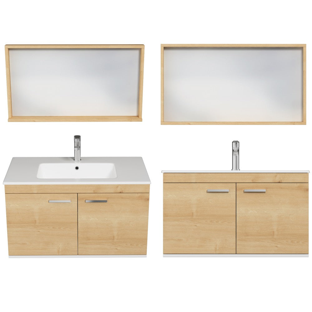 Meuble simple vasque Rubite 2 portes 100 cm + miroir cadre