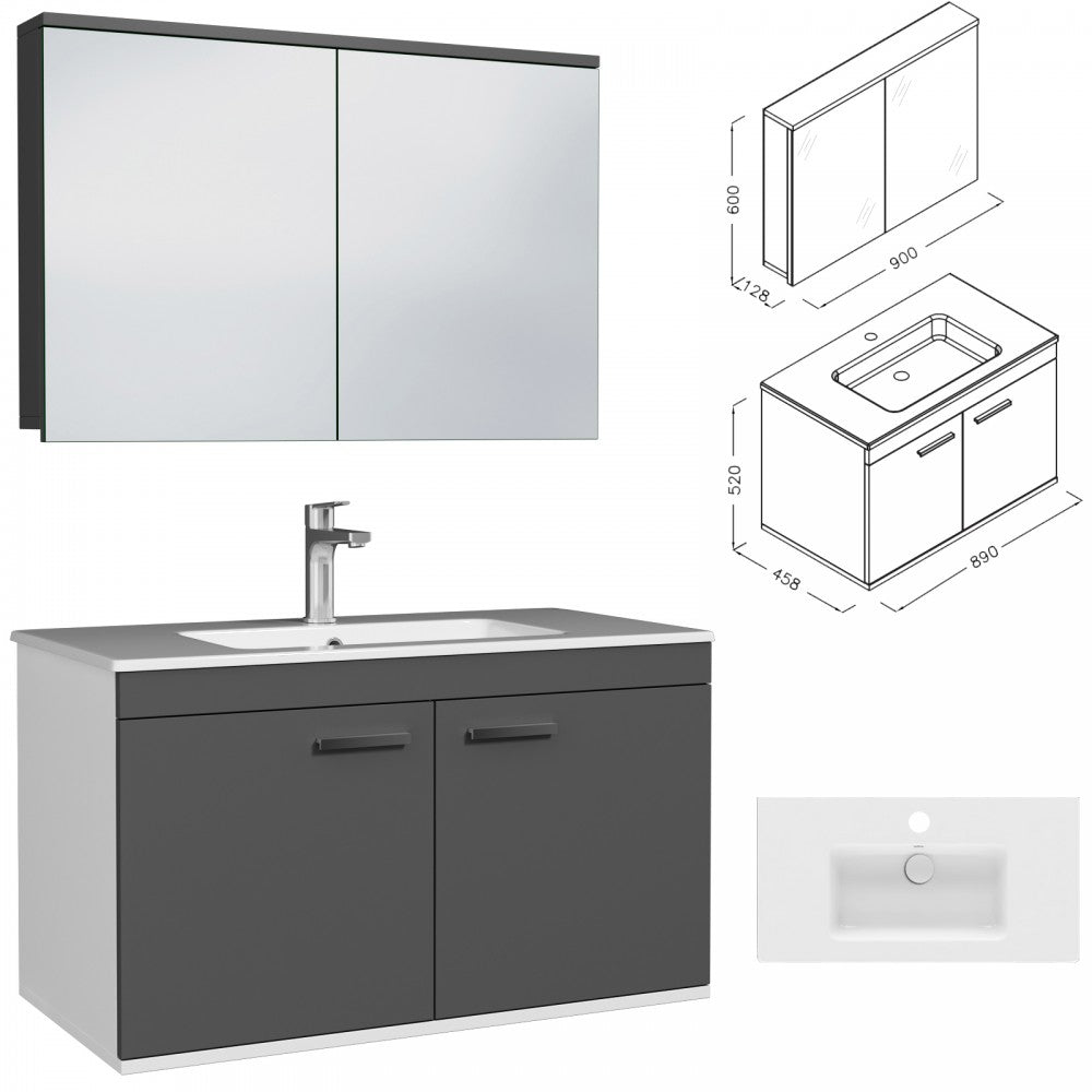 Meuble simple vasque Rubite 2 portes 100 cm + miroir armoire