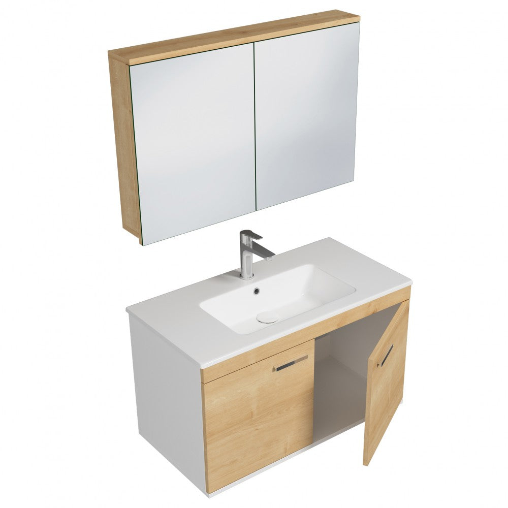 Meuble simple vasque Rubite 2 portes 100 cm + miroir armoire