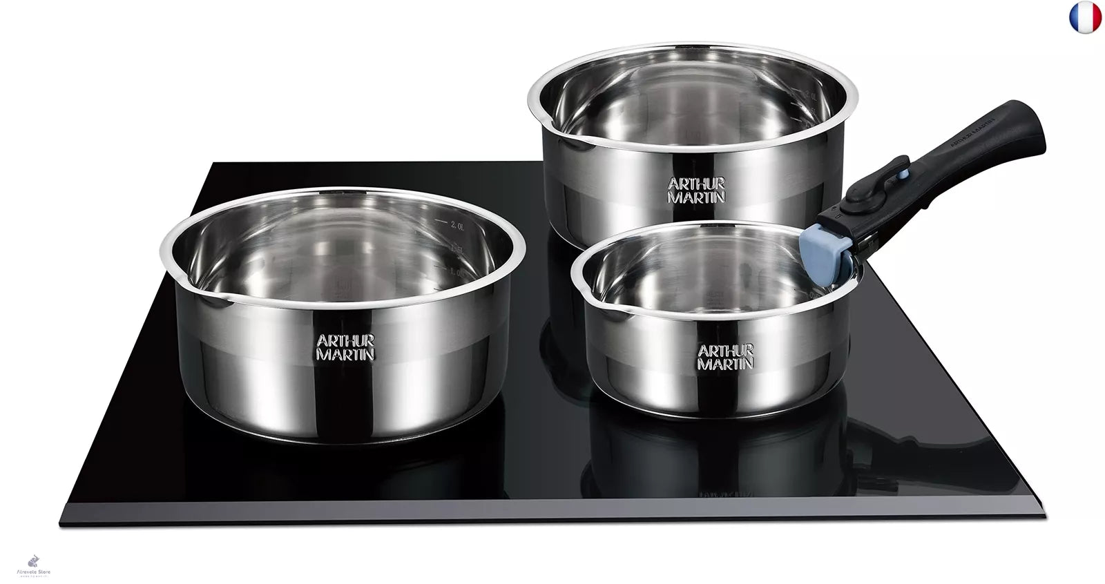 Lot de 3 casseroles inox antiadhésif manche amovible Arthur Martin - Tous feux dont induction