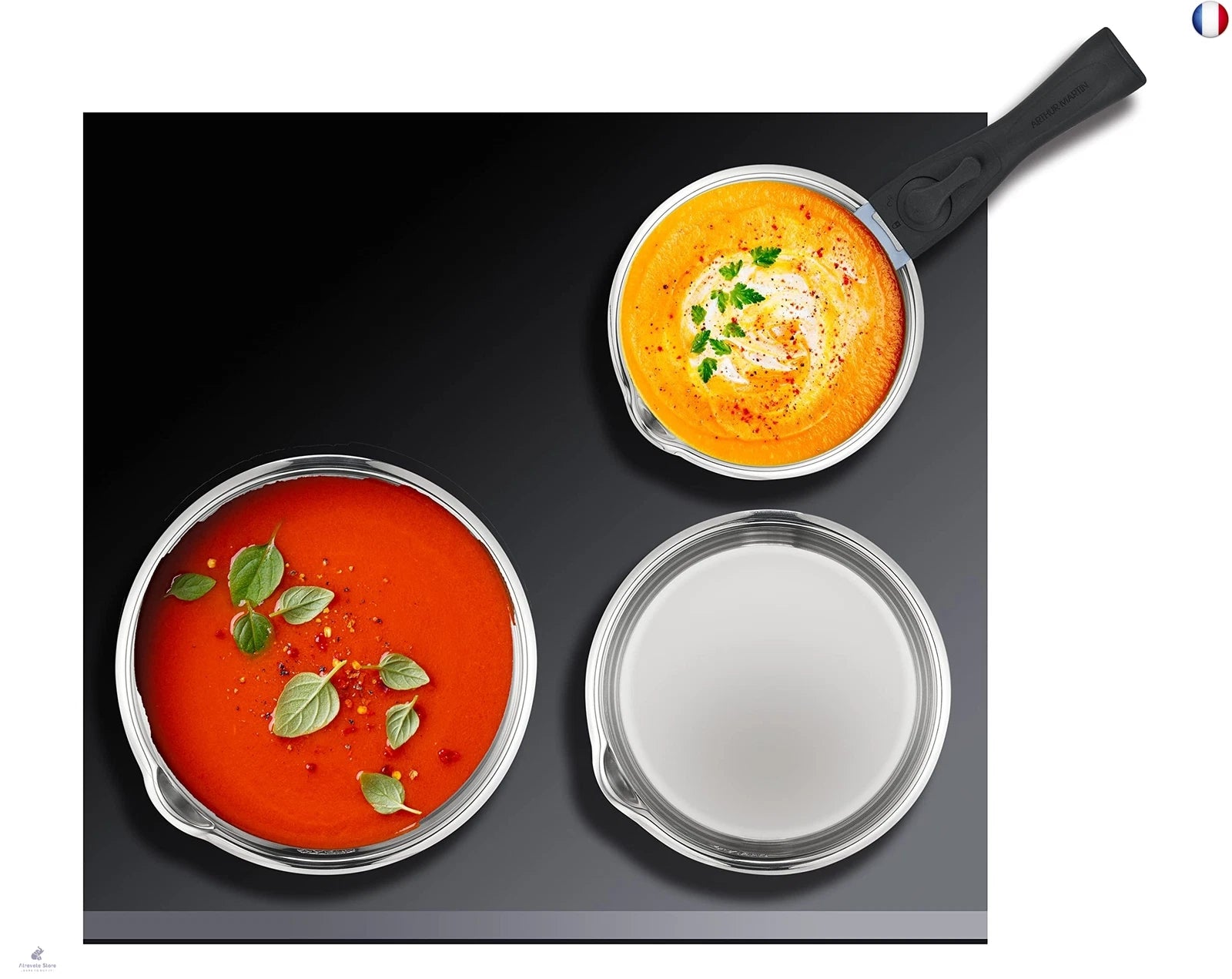 Lot de 3 casseroles inox antiadhésif manche amovible Arthur Martin - Tous feux dont induction