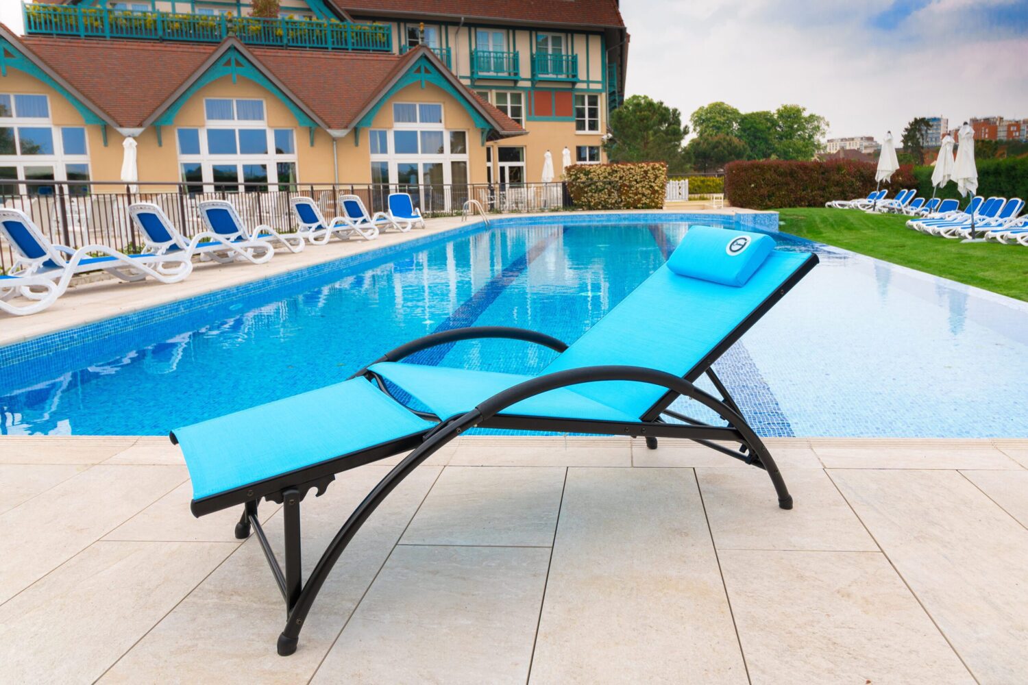 Bain de soleil pliable - Bleu - Repose tête inclus