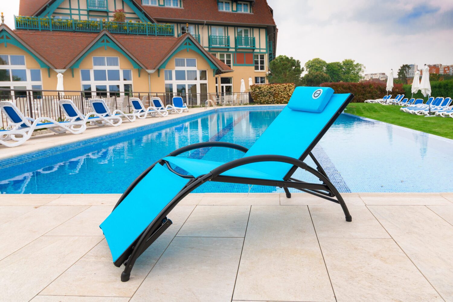 Bain de soleil pliable - Bleu - Repose tête inclus