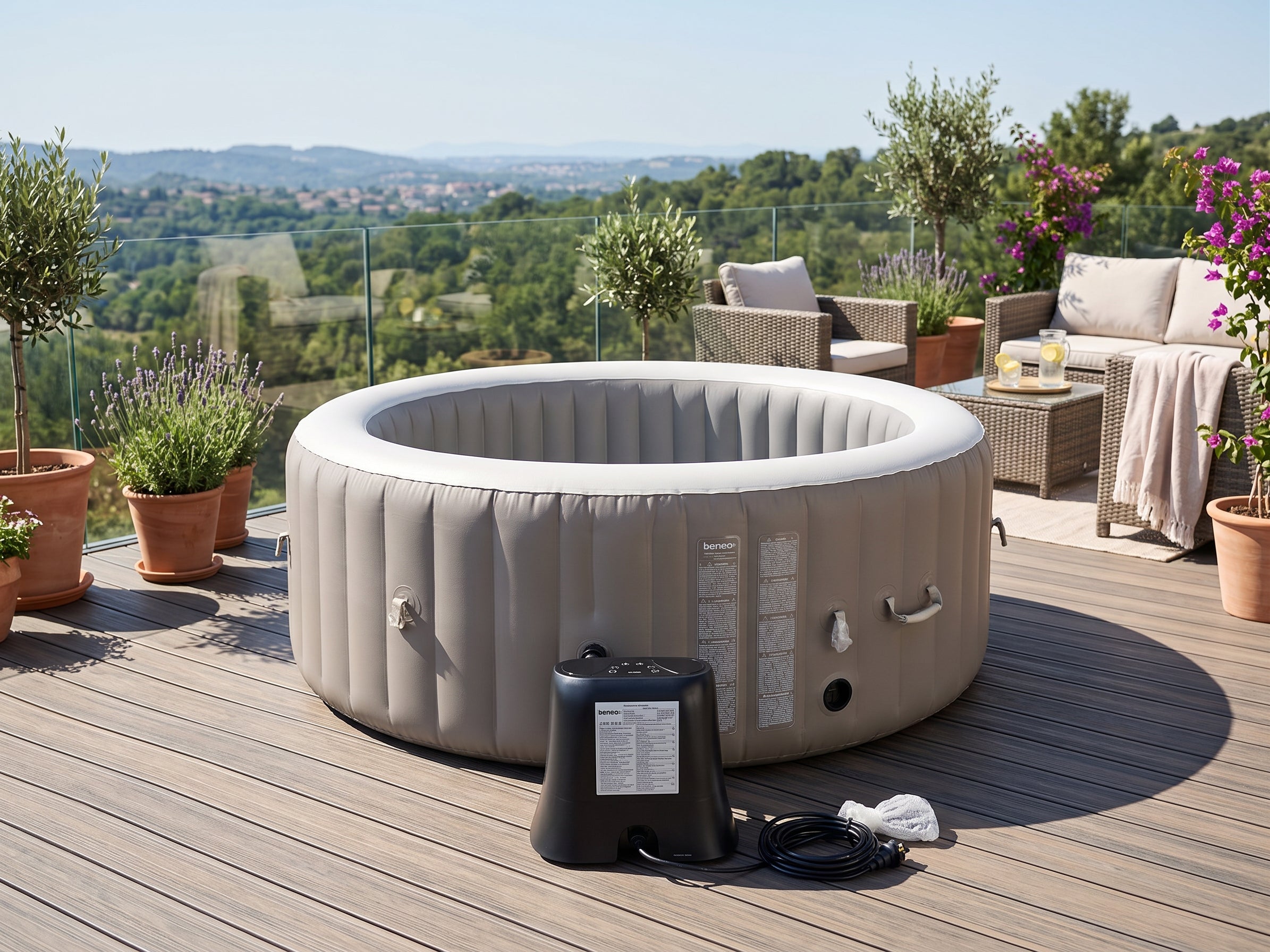 Spa gonflable 4 places rond GrisDiamêtre : 180 cm - Filtre et bâche inclus