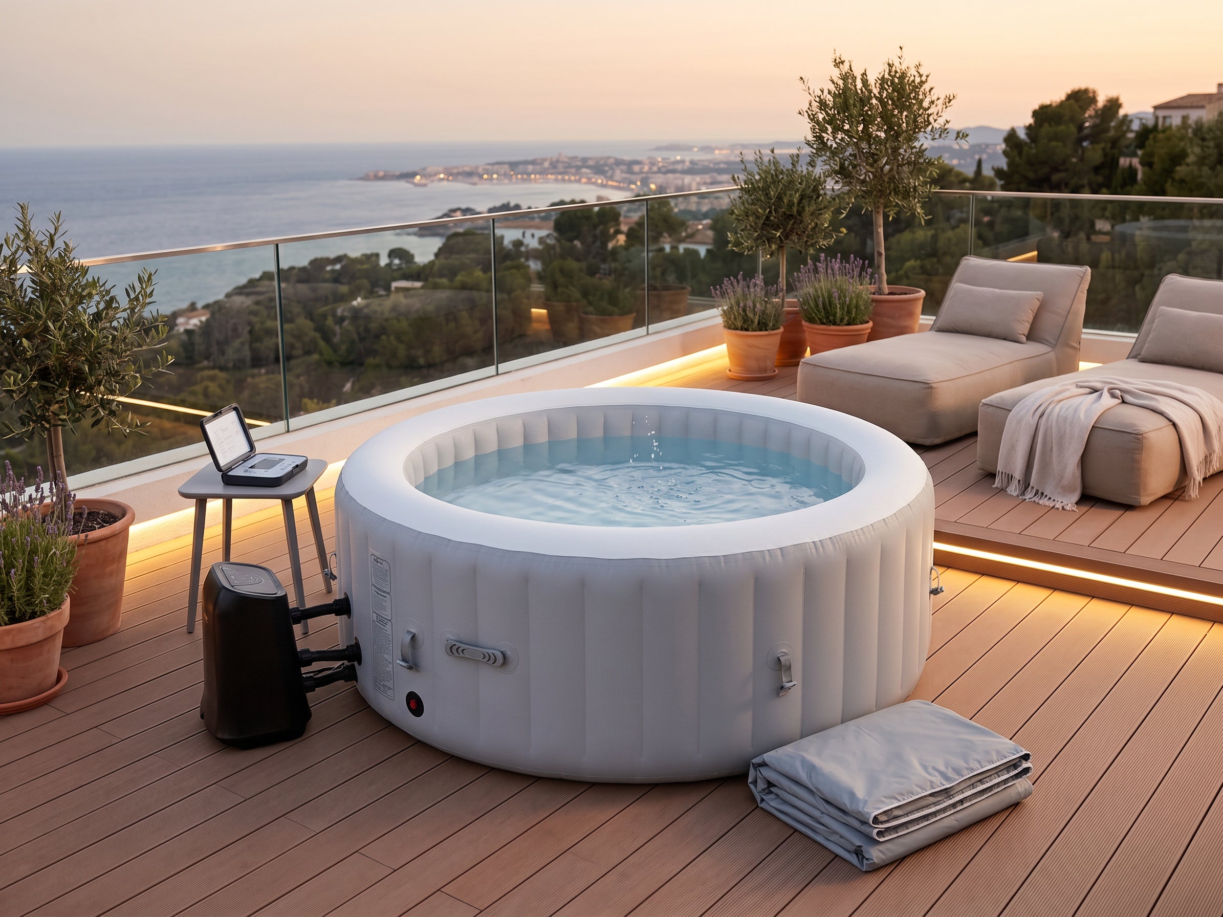 Spa gonflable 4 places rond GrisDiamêtre : 180 cm - Filtre et bâche inclus