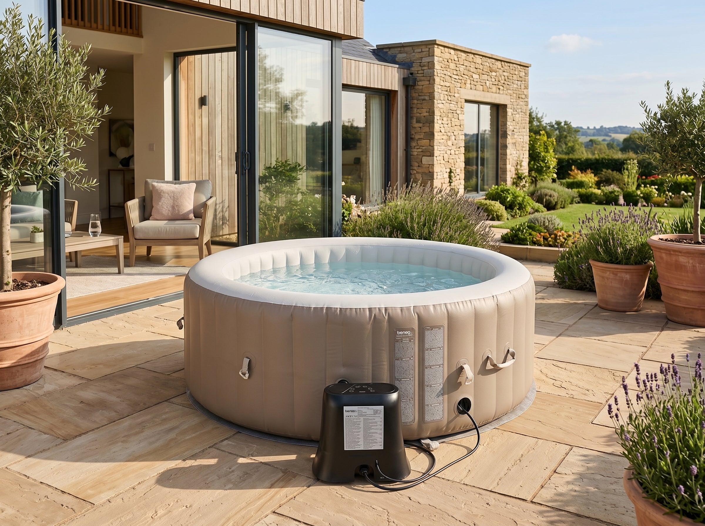 Spa gonflable 4 places rond Beige Diamêtre : 180 cm - Filtre et bâche inclus