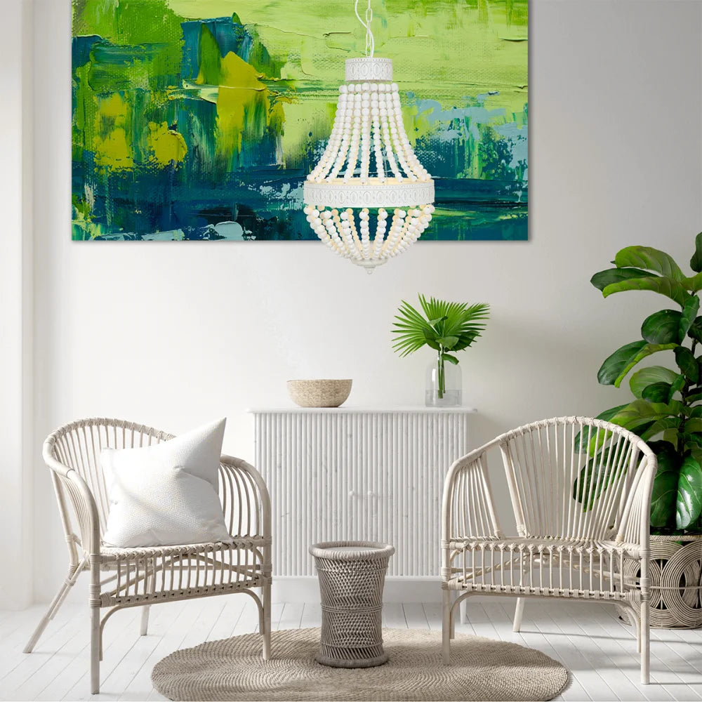 Lampe suspension blanche, bois & métal - 3 lumières - Ella