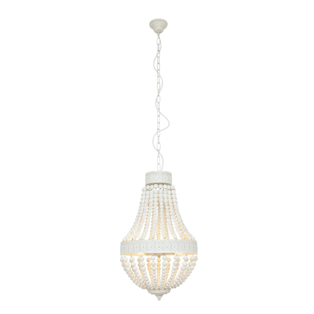 Lampe suspension blanche, bois & métal - 3 lumières - Ella
