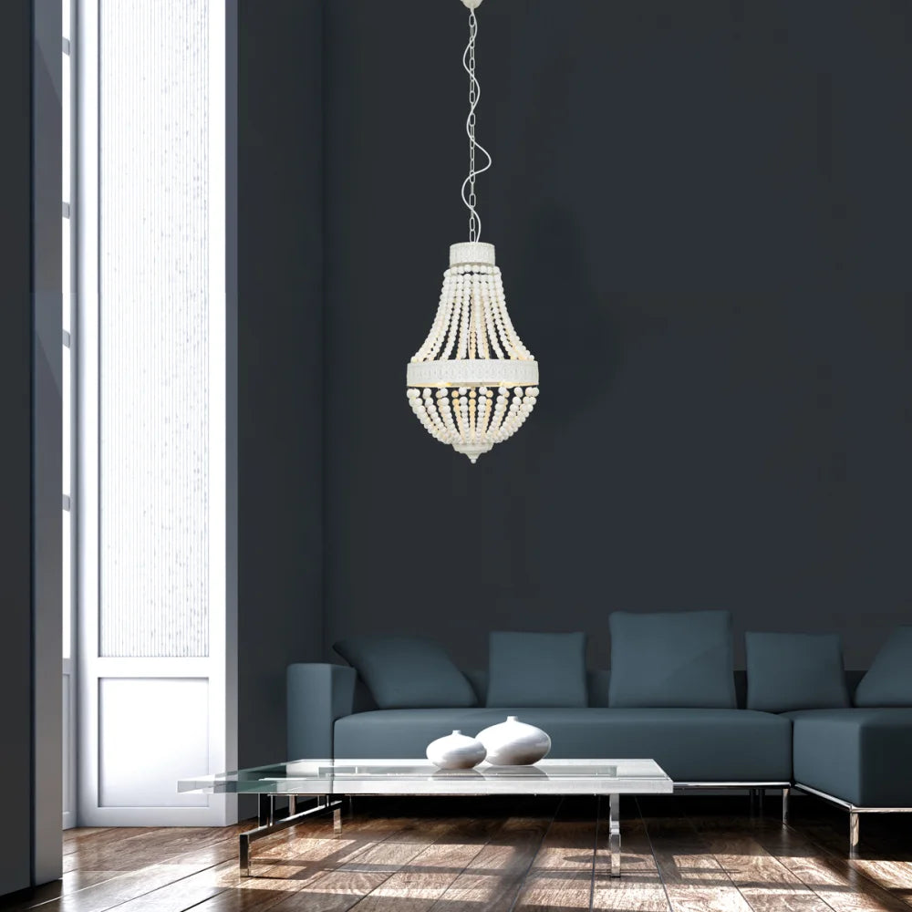 Lampe suspension blanche, bois & métal - 3 lumières - Ella