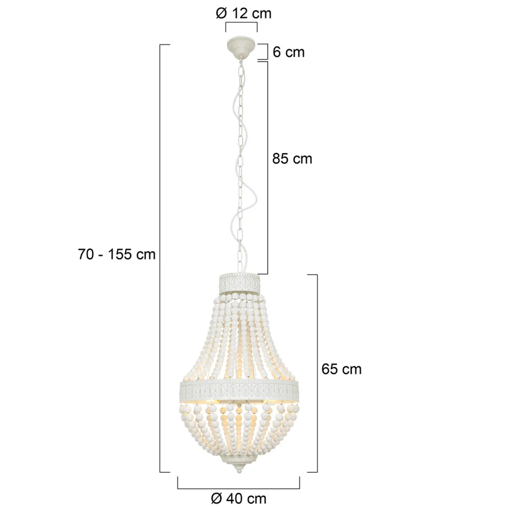 Lampe suspension blanche, bois & métal - 3 lumières - Ella