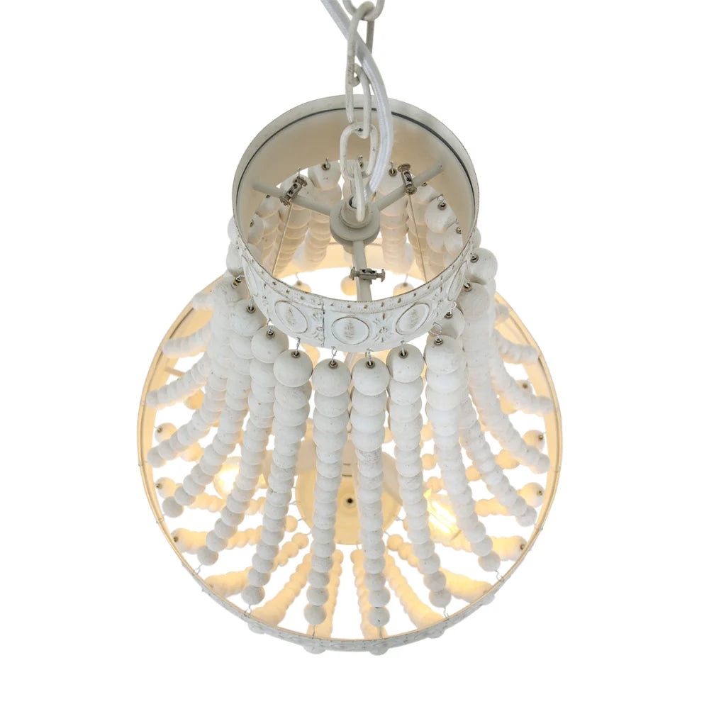 Lampe suspension blanche, bois & métal - 3 lumières - Ella