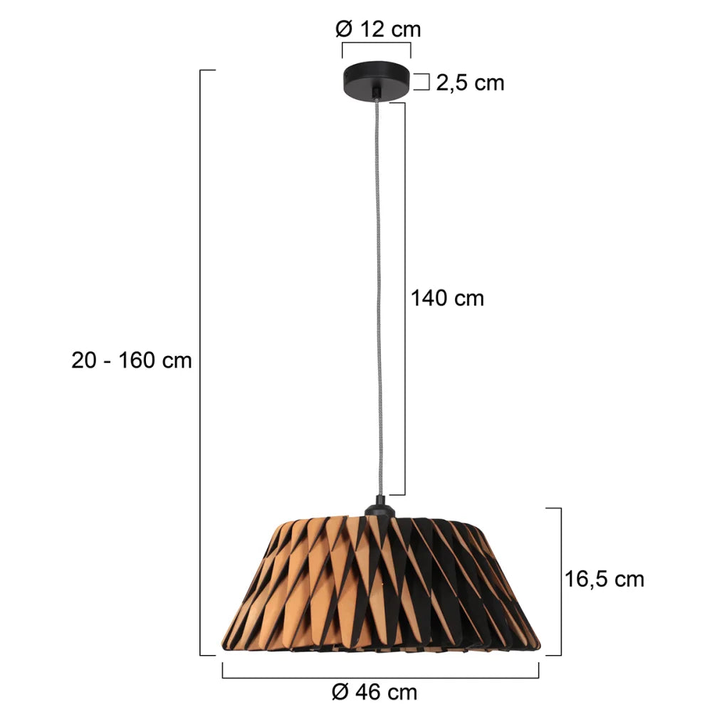 Lampe suspension noire, bois naturel - Maze